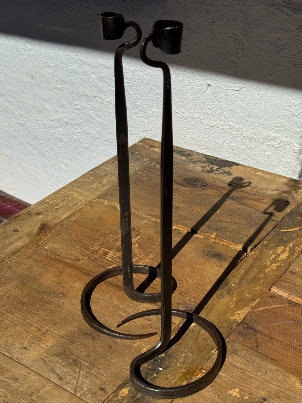 Black Iron Tall Spiral Candle Holders - Pair